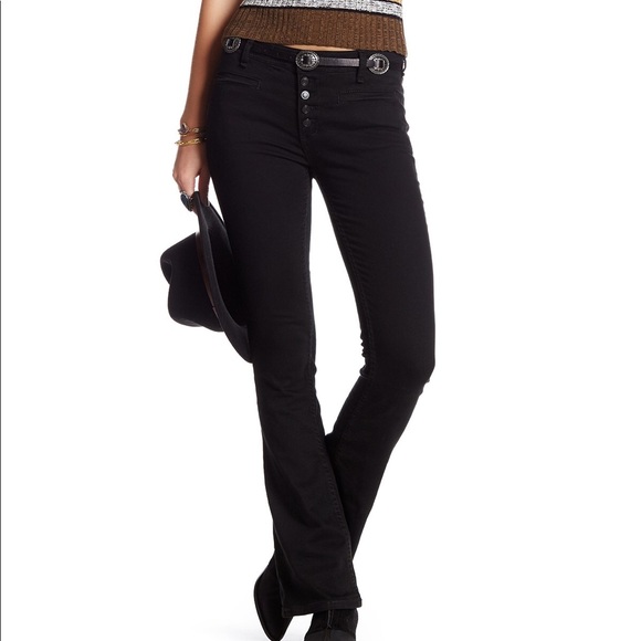 Free People Denim - Free People Kaye Black Denim Slim Flare Jeans
